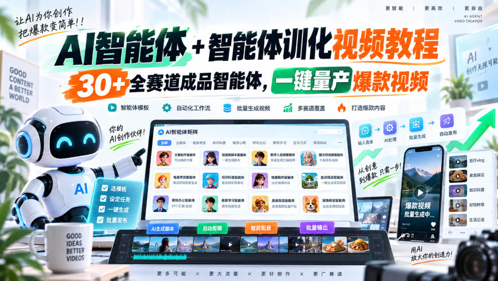 【无水印】AI智能体+智能体训化视频教程，30+全赛道成品智能体，一键量产爆款视频【更新】-保成圈-山云人力,分享创业咨询_最新网络项目资源