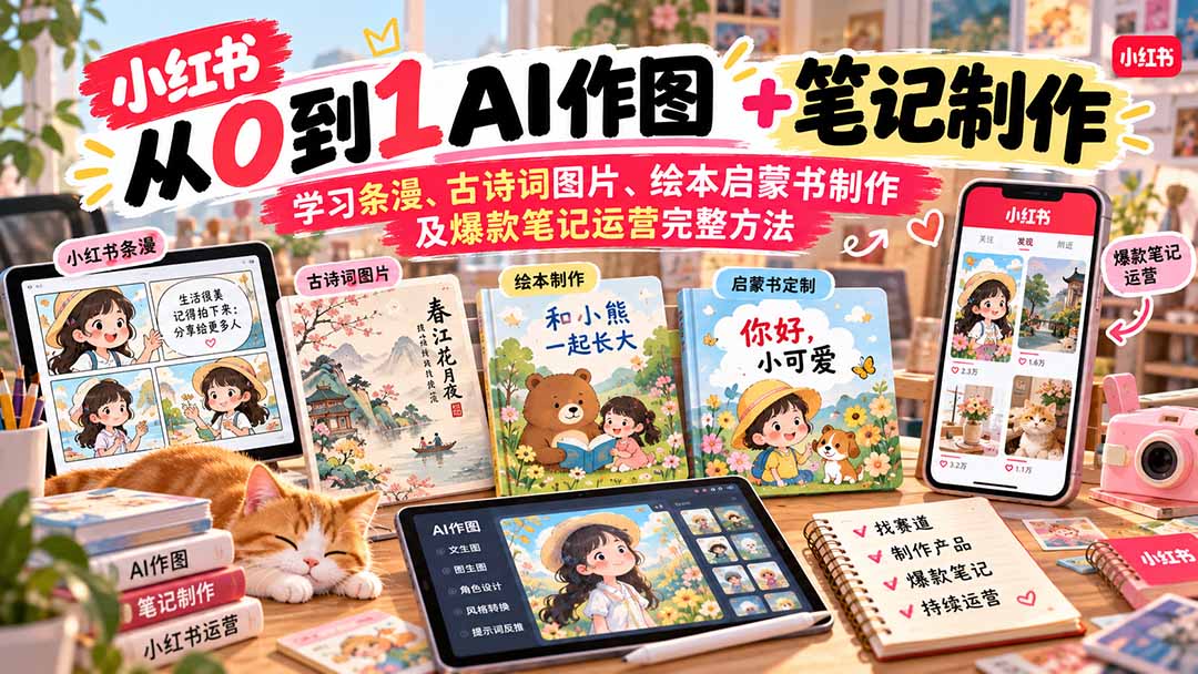 2026小红书AI内容创作从0到1：学习条漫、古诗词图片、绘本启蒙书制作及爆款笔记运营完整方法-保成圈-山云人力,分享创业咨询_最新网络项目资源