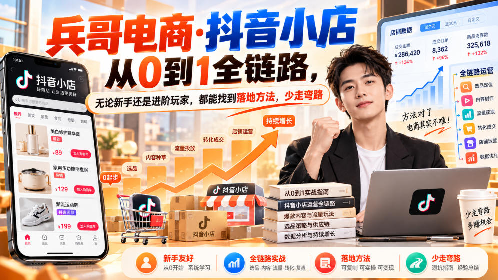 【无水印】兵哥电商·抖音小店从0到1全链路，无论新手还是进阶玩家，都能找到落地方法，少走弯路(更新9月)-保成圈-山云人力,分享创业咨询_最新网络项目资源