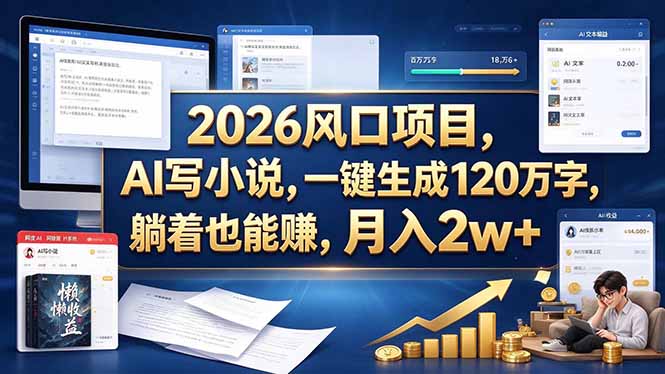 2026 风口项目，AI 写小说，一键生成 120 万字，躺着也能赚，月入 2w +-保成圈-山云人力,分享创业咨询_最新网络项目资源