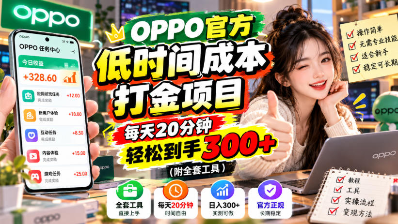 OPPO官方低时间成本打金项目，每天20分钟，轻松到手300+(附全套工具)【揭秘】-保成圈-山云人力,分享创业咨询_最新网络项目资源