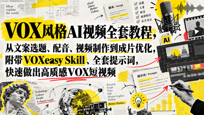 VOX风格AI视频全套教程，从文案选题、配音、视频制作到成片优化，附带VOXeasy Skill、全套提示词，快速做出高质感VOX短视频-保成圈-山云人力,分享创业咨询_最新网络项目资源