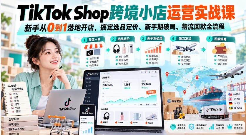 TikTok Shop跨境小店运营实战课，新手从0到1落地开店，搞定选品定价、新手期破局、物流回款全流程-保成圈-山云人力,分享创业咨询_最新网络项目资源