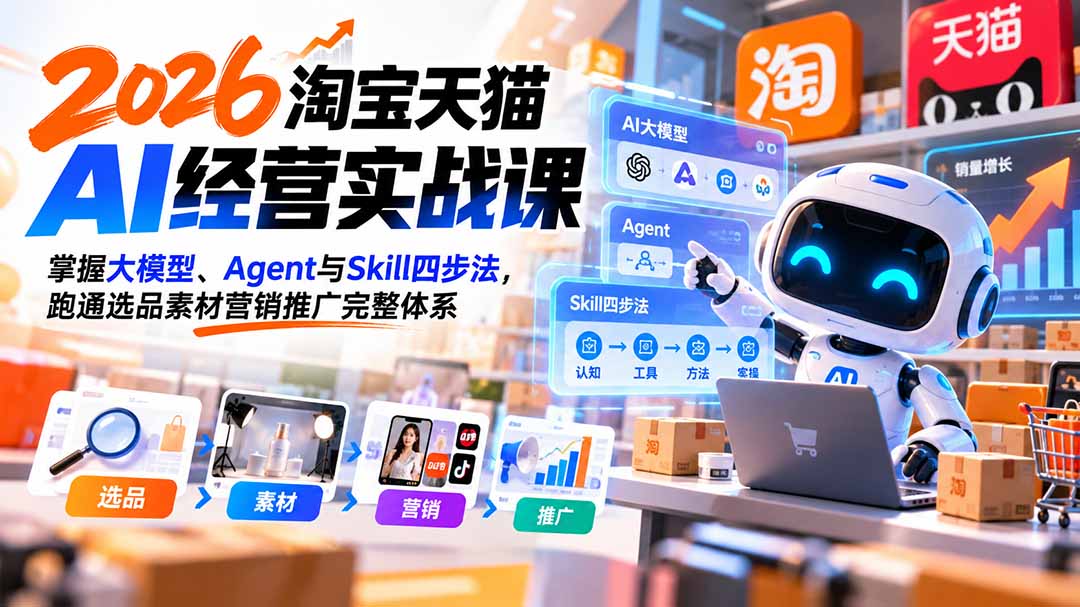 【无水印】2026淘宝天猫AI经营实战课：掌握大模型、Agent与Skill四步法，跑通选品素材营销推广完整体系-保成圈-山云人力,分享创业咨询_最新网络项目资源
