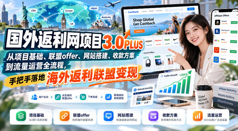 国外返利网项目3.0PLUS，从项目基础、联盟offer、网站搭建、收款方案到流量运营全流程，手把手落地海外返利联盟变现-保成圈-山云人力,分享创业咨询_最新网络项目资源