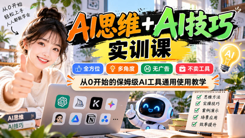 【无水印】AI思维+AI技巧实训课，全方位、多角度、无广告、不卖工具，从0开始的保姆级AI工具通用使用教学-保成圈-山云人力,分享创业咨询_最新网络项目资源