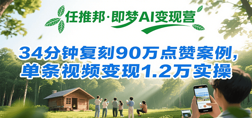 任推邦·即梦AI变现营，34分钟复刻90万点赞案例，单条视频变现1.2万实操-保成圈-山云人力,分享创业咨询_最新网络项目资源