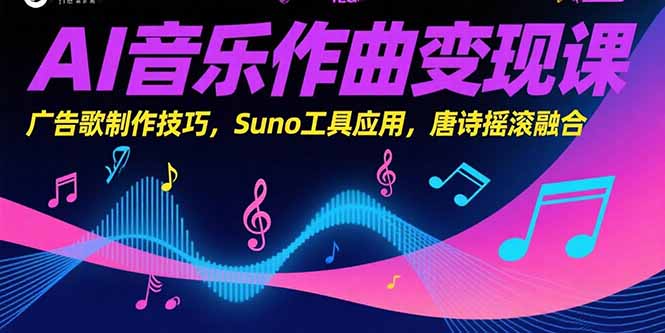 AI音乐作曲变现课，广告歌制作技巧，Suno工具应用，唐诗摇滚融合-保成圈-山云人力,分享创业咨询_最新网络项目资源