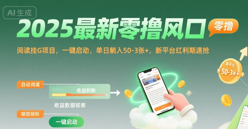 2025最新零撸风口，阅读挂G项目，一键启动，单日躺入 50-3张+，新平台红利期速抢【揭秘】-保成圈-山云人力,分享创业咨询_最新网络项目资源