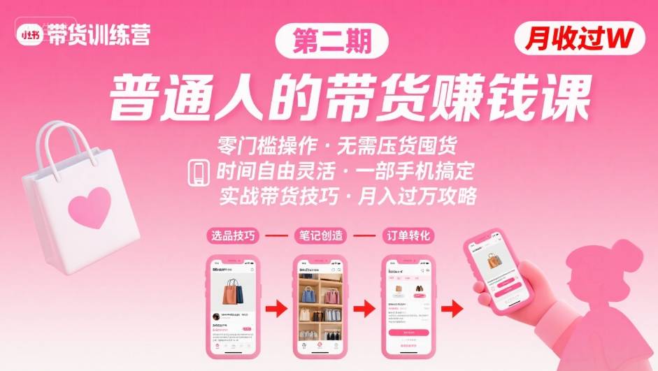 小红书带货第二期训练营，普通人月收过W的带货课，时间自由，零门槛无压货，一部手机即可操作-保成圈-山云人力,分享创业咨询_最新网络项目资源