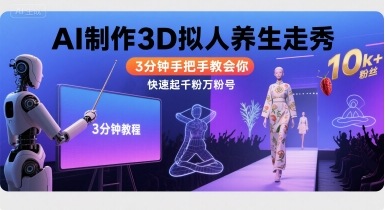 Ai制作3D拟人养生走秀，3分钟手把手教会你，快速起千粉万粉号-保成圈-山云人力,分享创业咨询_最新网络项目资源