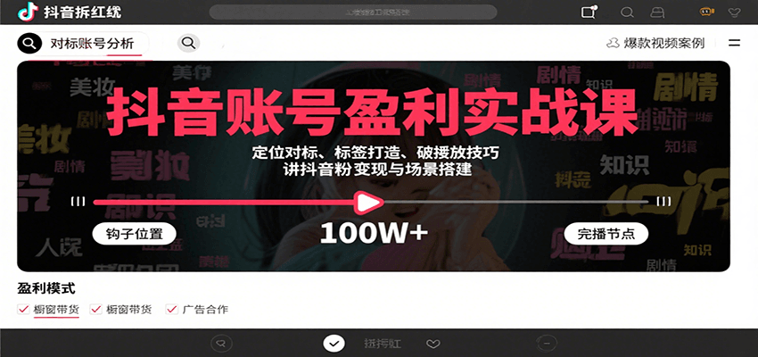 抖音账号盈利实战课，定位对标、标签打造、破播放技巧，讲涨粉变现与场景搭建-保成圈-山云人力,分享创业咨询_最新网络项目资源