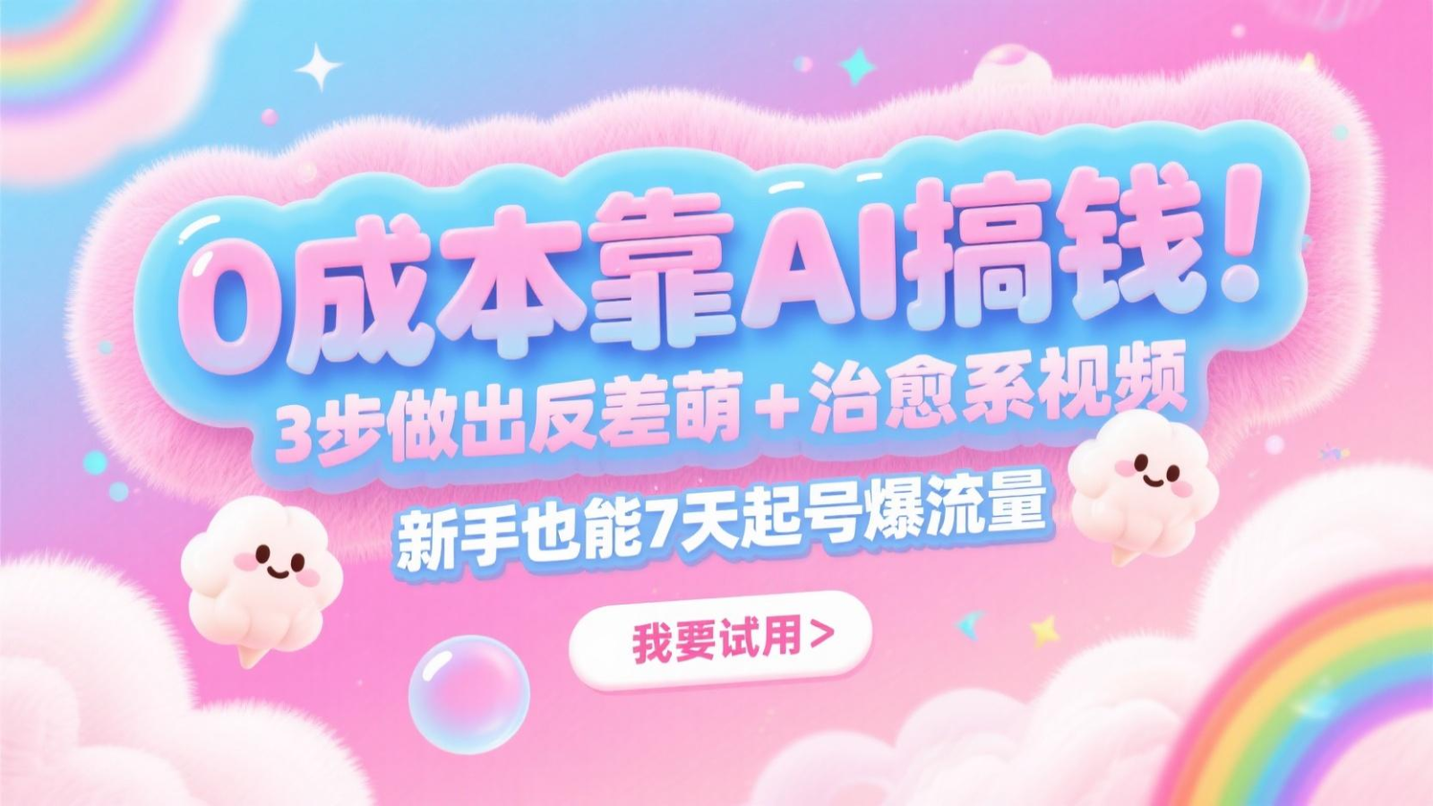 0成本靠AI搞钱！3步做出反差萌+治愈系视频，新手也能7天起号爆流量，月入5位数-保成圈-山云人力,分享创业咨询_最新网络项目资源