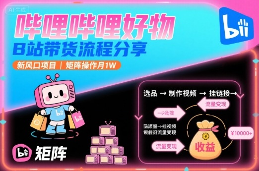 哔哩哔哩好物，B站带货流程分享，新风口项目，矩阵操作月1W-保成圈-山云人力,分享创业咨询_最新网络项目资源