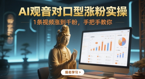 AI观音对口型涨粉实操，1条视频涨到千粉，手把手教你-保成圈-山云人力,分享创业咨询_最新网络项目资源