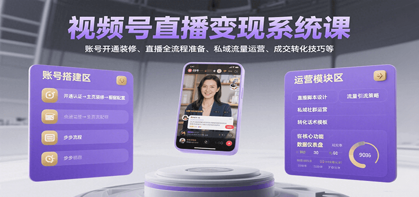 视频号直播变现系统课，账号开通装修、直播全流程准备、私域流量运营、成交转化技巧等-保成圈-山云人力,分享创业咨询_最新网络项目资源