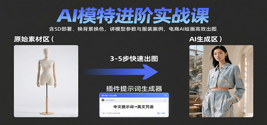 AI模特进阶实战课：含SD部署、换背景换色，讲模型参数与服装案例，电商AI绘画高效出图-保成圈-山云人力,分享创业咨询_最新网络项目资源