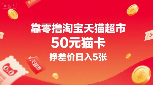 靠零撸淘宝天猫超市50元猫卡，挣差价日入5张-保成圈-山云人力,分享创业咨询_最新网络项目资源
