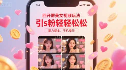 四开屏美女视频玩法，引s粉轻轻松松，暴力掘金，手机操作【揭秘】-保成圈-山云人力,分享创业咨询_最新网络项目资源