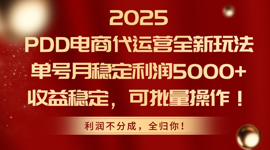 2025PDD电商代运营全新玩法，单号月稳定利润5000+，收益稳定，可批量操作-保成圈-山云人力,分享创业咨询_最新网络项目资源