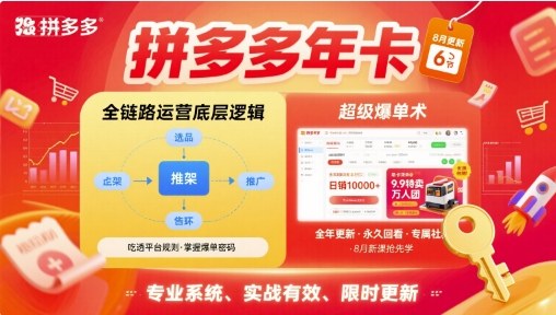 拼多多年卡【8月更新6节】拼多多全链路运营底层逻辑，超级爆单术-保成圈-山云人力,分享创业咨询_最新网络项目资源