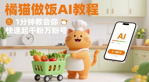 有趣的橘猫买菜做饭视频，用AI一键搞定，1分钟教会你，快速起千粉万粉号-保成圈-山云人力,分享创业咨询_最新网络项目资源