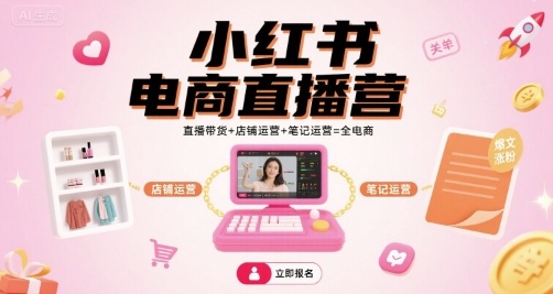 小红书电商直播营，直播带货+店铺运营+笔记运营=全电商-保成圈-山云人力,分享创业咨询_最新网络项目资源