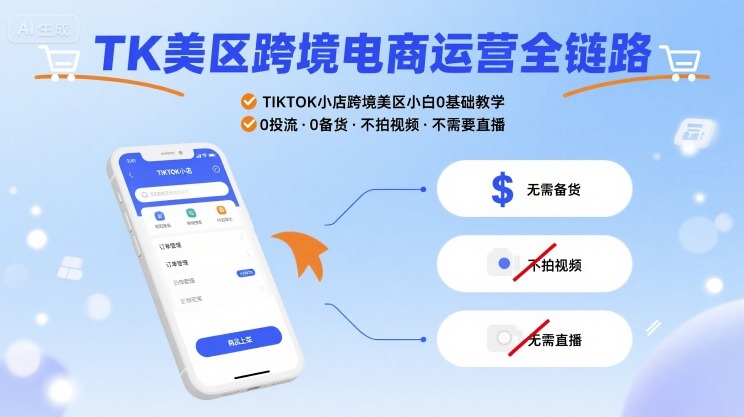 TK美区跨境电商运营全链路，TIKTOK小店跨境美区小白0基础教学，0投流0备货不拍视频不需要直播-保成圈-山云人力,分享创业咨询_最新网络项目资源