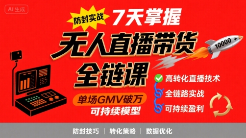 无人直播带货全链防封实战课，7天掌握高转化直播技术，实现单场GMV破万可持续模型-保成圈-山云人力,分享创业咨询_最新网络项目资源