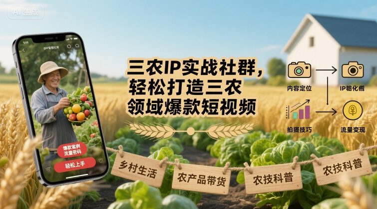 三农IP实战社群，轻松打造三农领域爆款短视频-保成圈-山云人力,分享创业咨询_最新网络项目资源