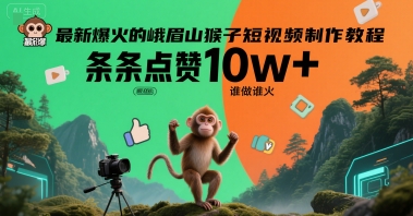 最新爆火的峨眉山猴子短视频制作教程，条条点赞10w+，谁做谁火【教程+提示词】-保成圈-山云人力,分享创业咨询_最新网络项目资源