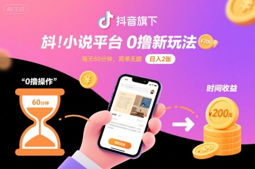 抖音旗下小说平台0撸新玩法，每天挂G60分钟，简单无脑，日入2张【揭秘】-保成圈-山云人力,分享创业咨询_最新网络项目资源