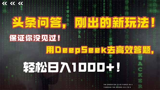 头条问答，刚出的新玩法！保证你没见过！结合Deepseek高效答题，日入1000+-保成圈-山云人力,分享创业咨询_最新网络项目资源