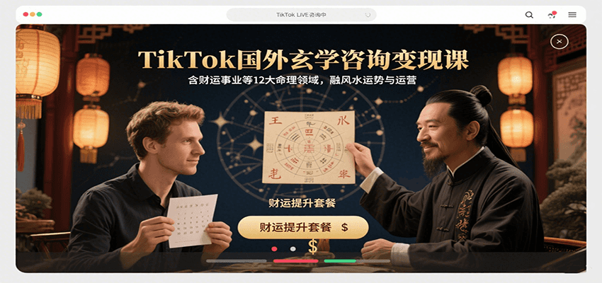 TikTok国外玄学咨询变现课，含财运事业等12大命理领域，融风水运势与运营-保成圈-山云人力,分享创业咨询_最新网络项目资源