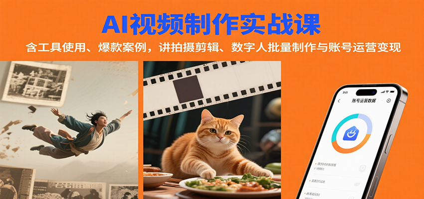 AI视频制作实战：含工具使用、爆款案例，讲拍摄剪辑、数字人批量制作与账号运营变现-保成圈-山云人力,分享创业咨询_最新网络项目资源
