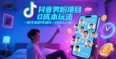 抖音男粉项目0成本玩法，一部手机即可操作，日均4张+，时间自由-保成圈-山云人力,分享创业咨询_最新网络项目资源