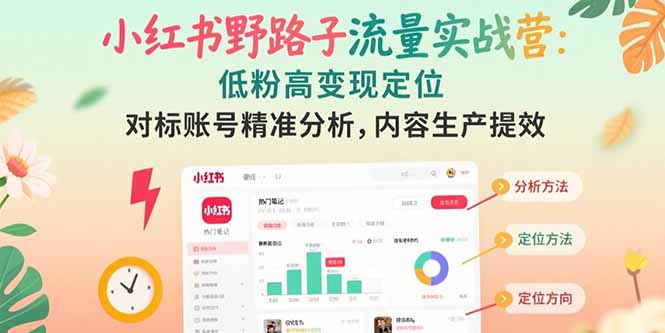 小红书野路子流量实战营：低粉高变现定位 对标账号精准分析 内容生产提效-保成圈-山云人力,分享创业咨询_最新网络项目资源