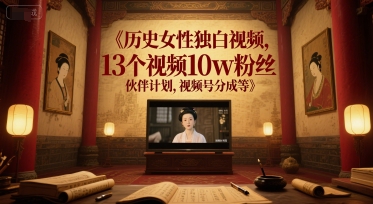 历史女性独白视频，13个视频10w粉丝，伙伴计划，视频号分成等-保成圈-山云人力,分享创业咨询_最新网络项目资源