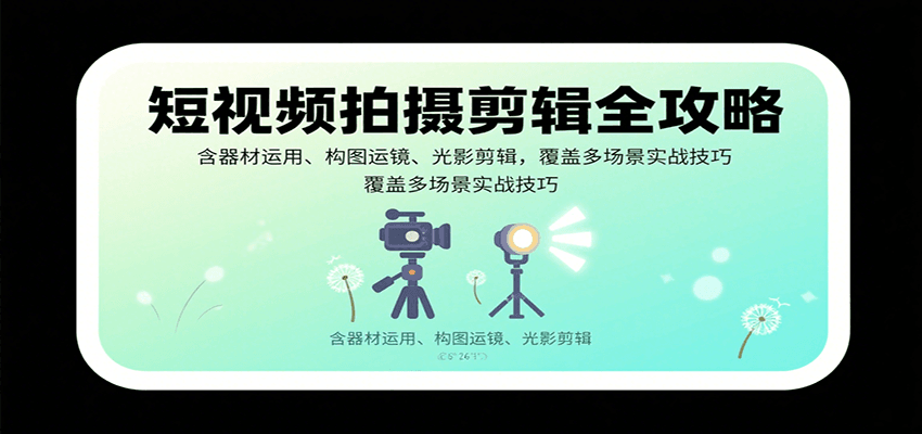 短视频拍摄剪辑全攻略：含器材运用、构图运镜、光影剪辑，覆盖多场景实战技巧-保成圈-山云人力,分享创业咨询_最新网络项目资源
