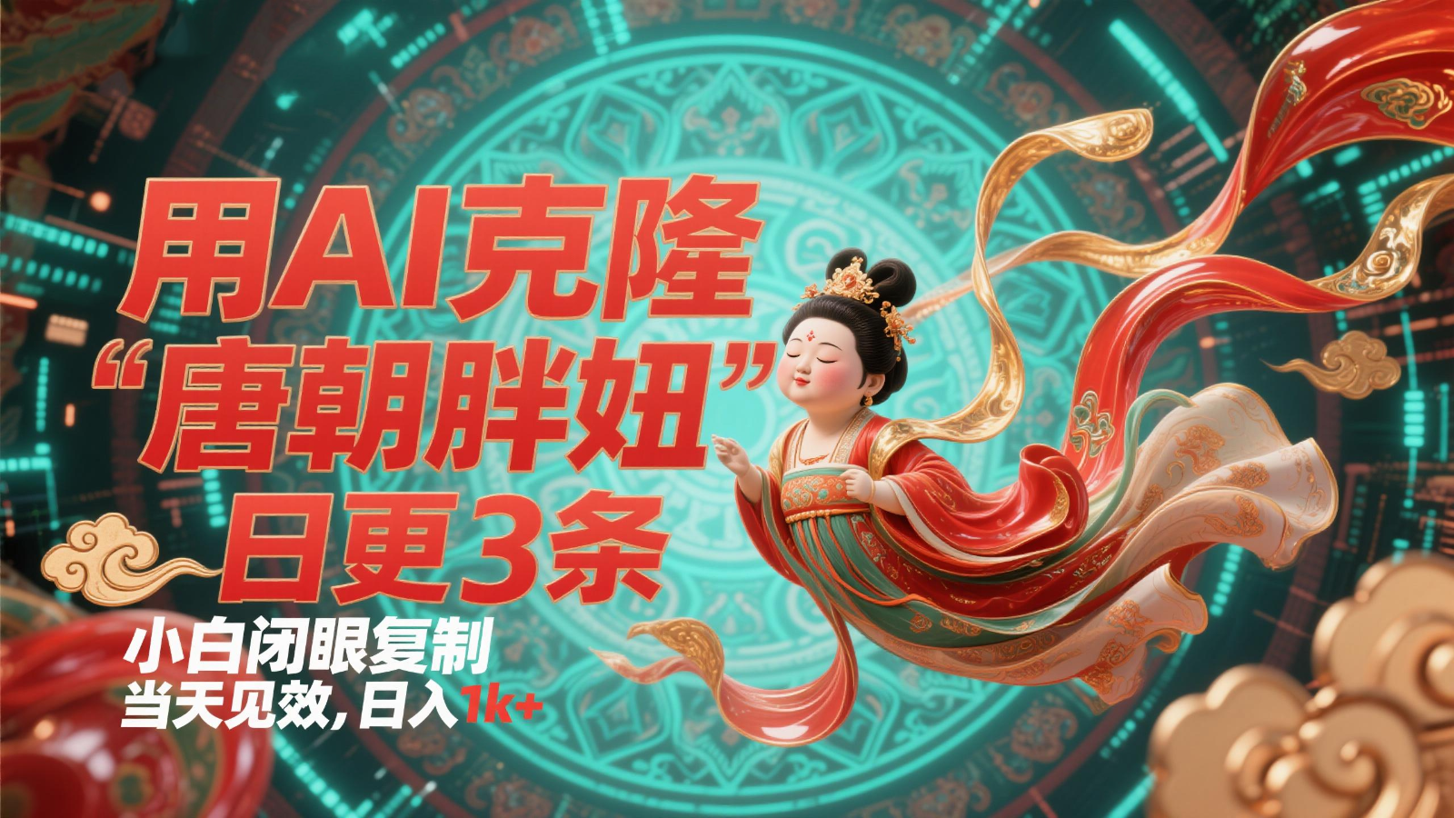 用AI克隆“唐朝胖妞”日更3条，平台疯狂推流，小白闭眼复制，当天见效，日入1k+-保成圈-山云人力,分享创业咨询_最新网络项目资源
