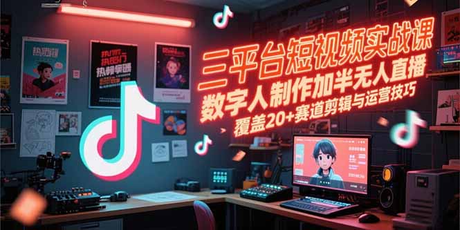 三平台短视频实战课，数字人制作加半无人直播，覆盖20+赛道剪辑与运营技巧-保成圈-山云人力,分享创业咨询_最新网络项目资源