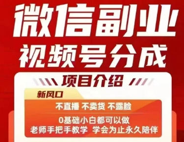 微信副业视频号分成，不直播 不卖货 不露脸，三五分钟即可完成一条作，每日收益几十、几张不等-保成圈-山云人力,分享创业咨询_最新网络项目资源