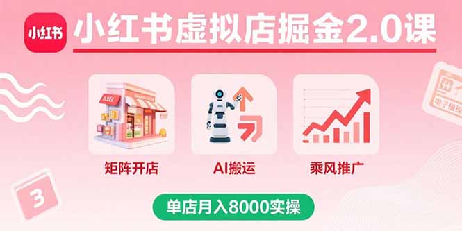 小红书虚拟店掘金2.0课，矩阵开店+AI搬运+乘风推广，单店月入8000实操-保成圈-山云人力,分享创业咨询_最新网络项目资源
