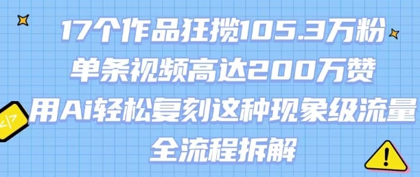 17个作品狂揽105.3W粉，单条视频高达200W赞，用Ai轻松复刻这种现象级流量!(全流程拆解)-保成圈-山云人力,分享创业咨询_最新网络项目资源