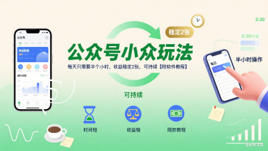 公众号小众玩法，每天只需要半个小时，收益稳定2张，可持续【附软件教程】-保成圈-山云人力,分享创业咨询_最新网络项目资源