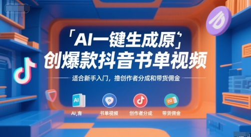 AI一键生成原创爆款抖音书单视频，适合新手入门，撸创作者分成和带货佣金【揭秘】-保成圈-山云人力,分享创业咨询_最新网络项目资源