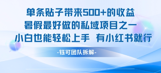 单条贴子带来5张的收益，暑假最好做的私域项目之一，小白也能轻松上手，有小红书就行-保成圈-山云人力,分享创业咨询_最新网络项目资源