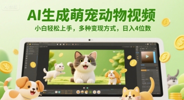 AI生成萌宠动物视频，小白轻松上手，多种变现方式，日入4位数-保成圈-山云人力,分享创业咨询_最新网络项目资源
