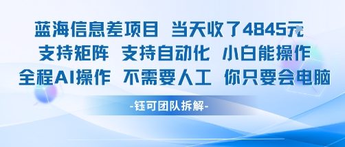 蓝海信息差项目当天收米1k+ 支持矩阵支持自动化小白能操作全程AI操作不需要人工你只要会电脑-保成圈-山云人力,分享创业咨询_最新网络项目资源