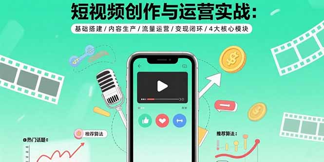 短视频创作与运营实战：基础搭建/内容生产/流量运营/变现闭环/4大核心模块-保成圈-山云人力,分享创业咨询_最新网络项目资源